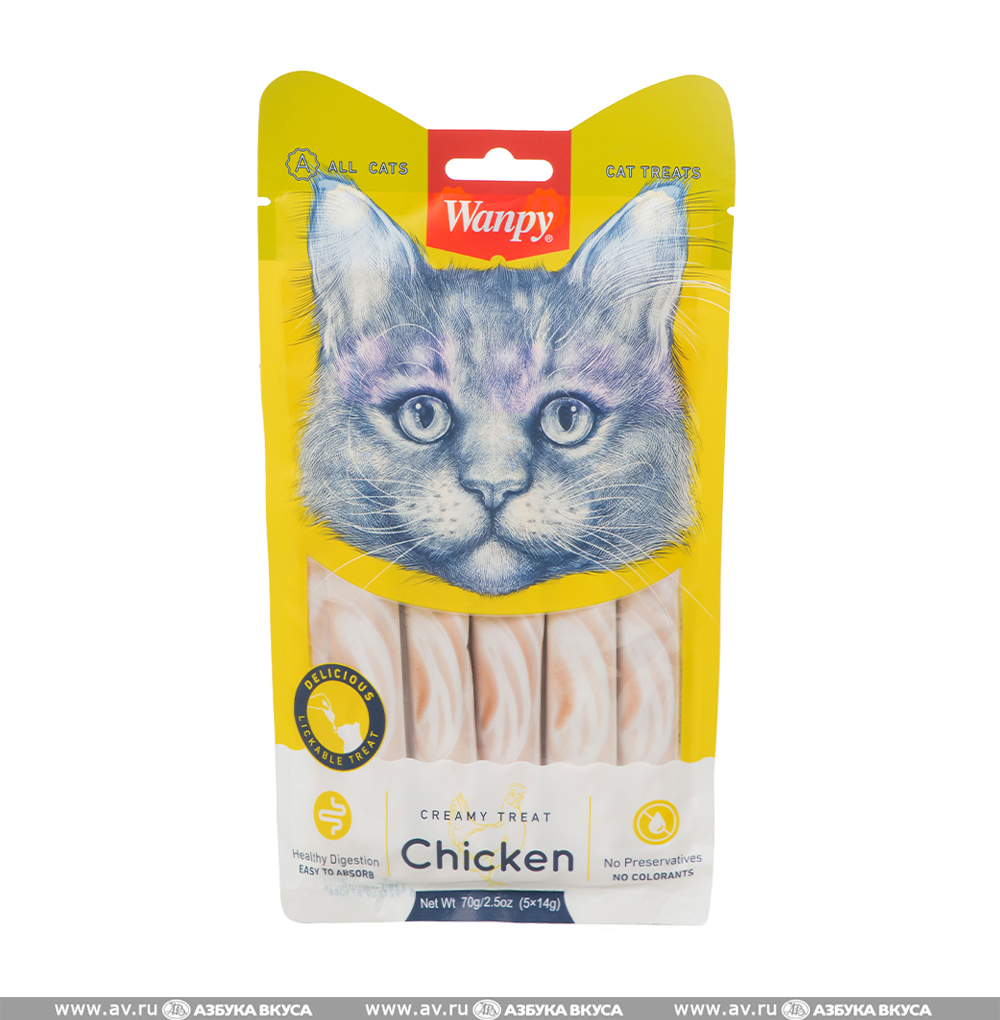 Изображение товара Лакомство для кошек «Нежное пюре из курицы», Wanpy, 70 г, Китай