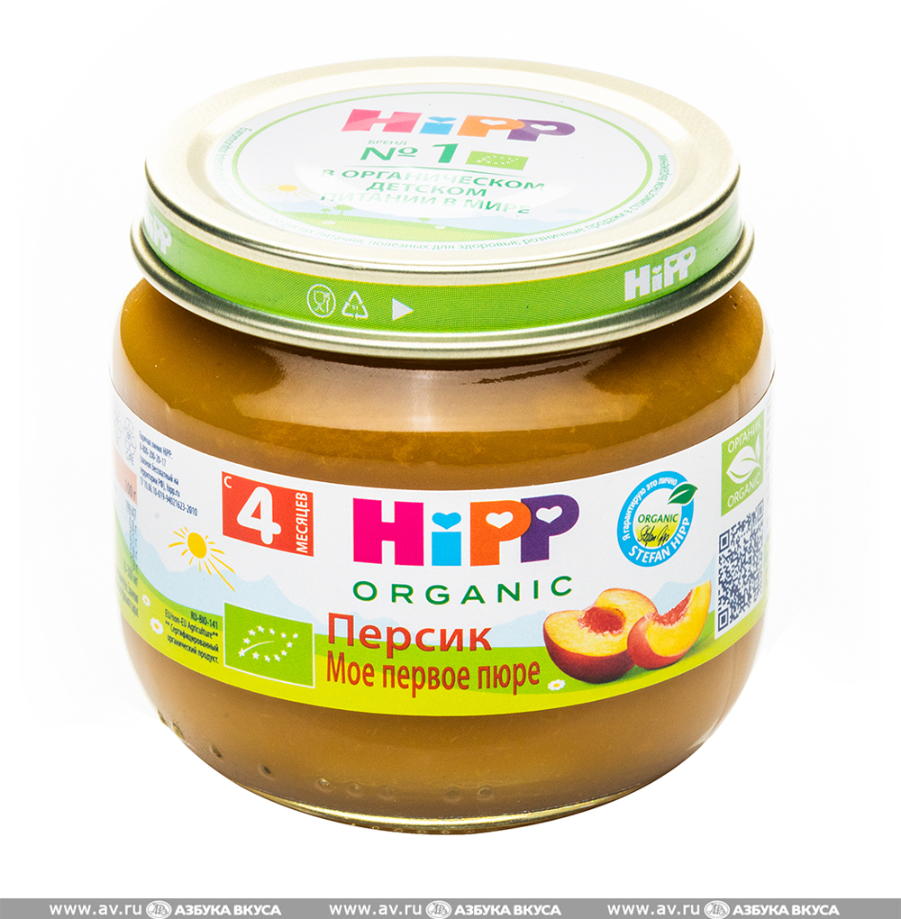 Изображение товара Пюре персиковое, с 4 месяцев, HiPP, 80 г, Россия