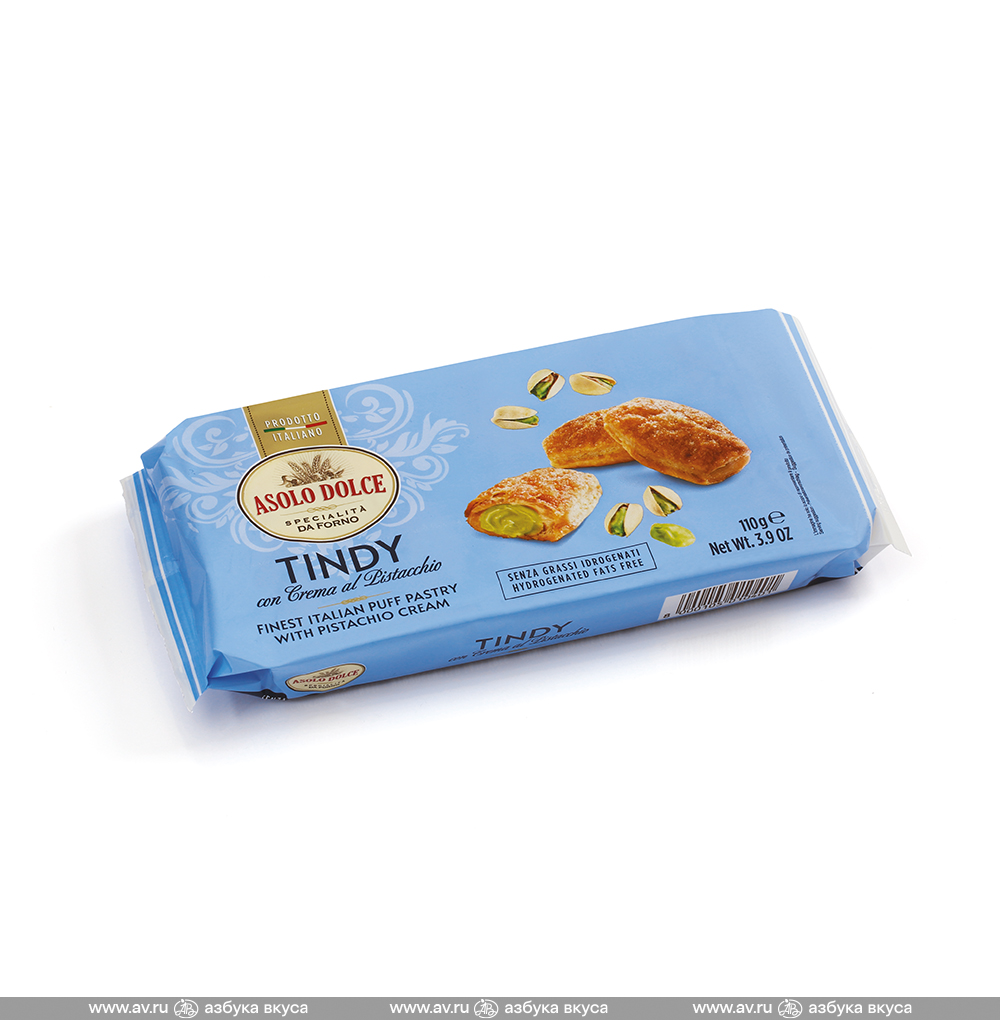 Изображение товара Печенье слоёное Tindi с фисташковым кремом, Asolo Dolce, 110 г, Италия Изображение товара Печенье слоёное Tindi с фисташковым кремом, Asolo Dolce, 110 г, Италия