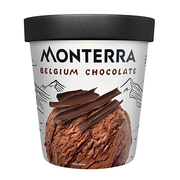 Изображение товара Мороженое сливочное Belgium Chocolate с бельгийским шоколадом и шоколадным соусом, Monterra, 480 мл, Россия, БЗМЖ