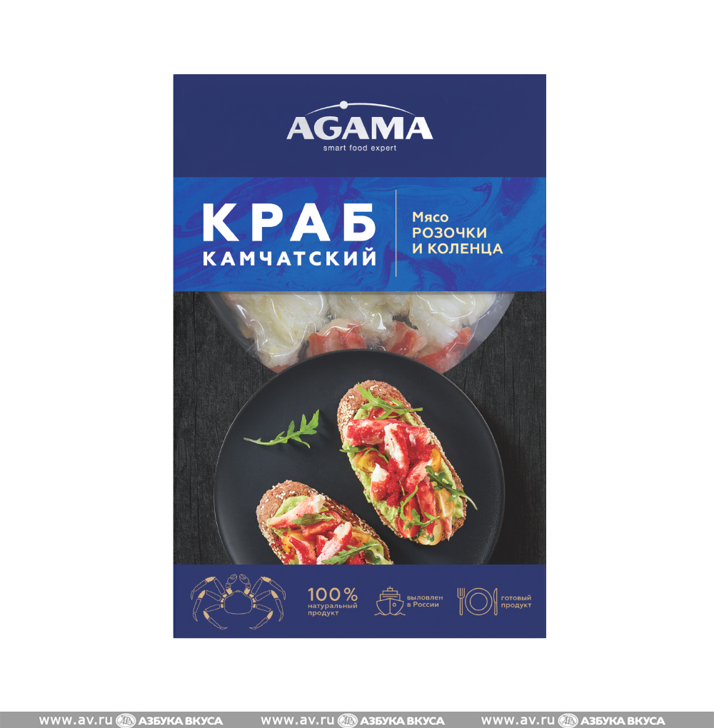 Изображение товара Краб камчатский мясо розочки и коленца варёно-мороженое, Agama, 200 г, Россия Изображение товара Краб камчатский мясо розочки и коленца варёно-мороженое, Agama, 200 г, Россия
