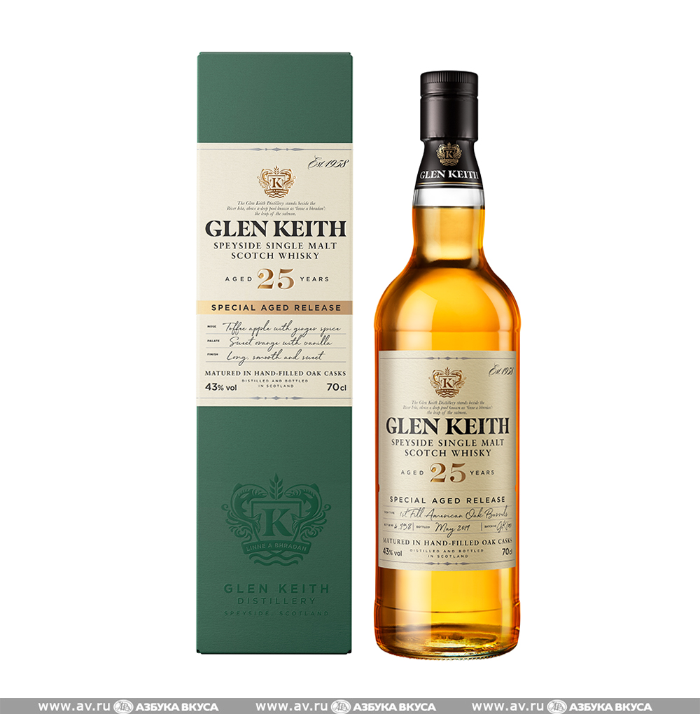 Изображение товара Виски шотландский Glen Keith Speyside Single Malt 25 YO 43.0%, 0.7 L, п/у Изображение товара Виски шотландский Glen Keith Speyside Single Malt 25 YO 43.0%, 0.7 L, п/у