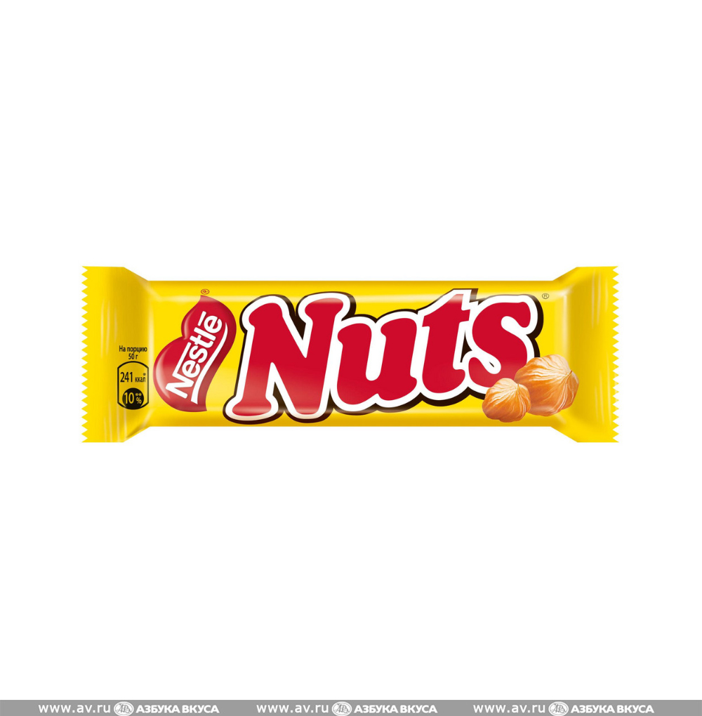 Изображение товара Батончик шоколадный с цельным лесным орехом, Nuts, 50 г, Россия