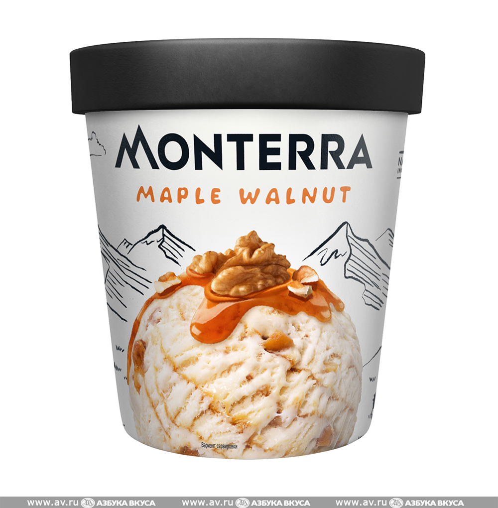 Изображение товара Мороженое Maple Walnut с кленовым сиропом и кусочками карамелизированных грецких орехов, Monterra, 480 мл, Россия, БЗМЖ Изображение товара Мороженое Maple Walnut с кленовым сиропом и кусочками карамелизированных грецких орехов, Monterra, 480 мл, Россия, БЗМЖ