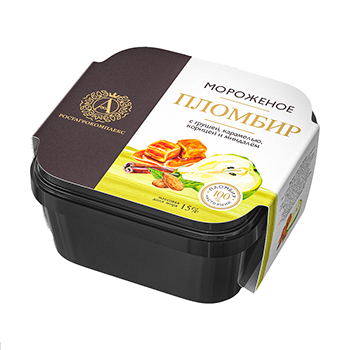 Изображение товара Мороженое пломбир А.РОСТАГРОКОМПЛЕКС с Грушей, карамелью, корицей и миндалем м.д.ж. 15%, 300г, Россия, БЗМЖ