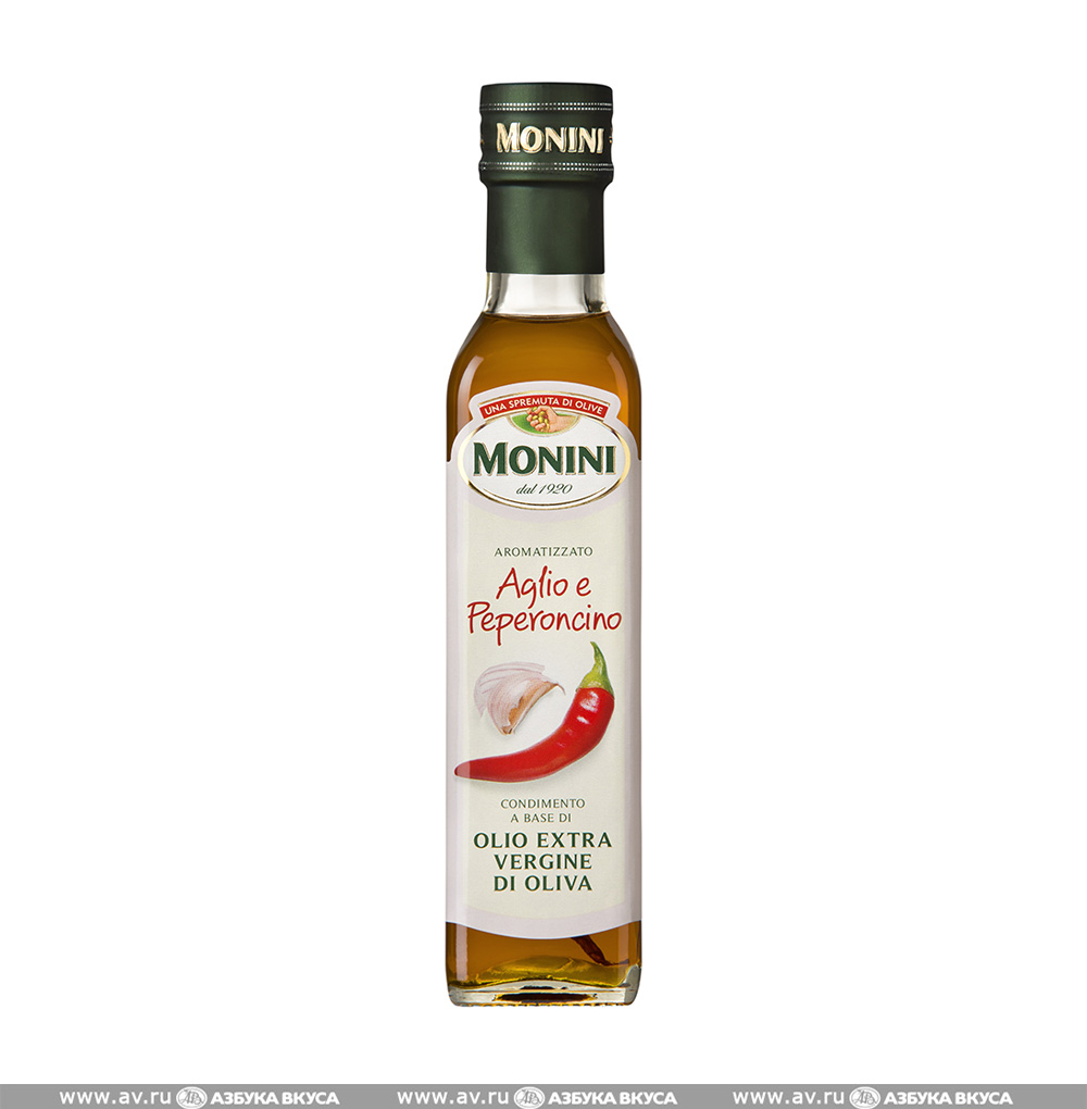 Изображение товара Масло оливковое "Monini" Extra Virgin с чесноком и перцем чили, 250 мл, Италия Изображение товара Масло оливковое "Monini" Extra Virgin с чесноком и перцем чили, 250 мл, Италия
