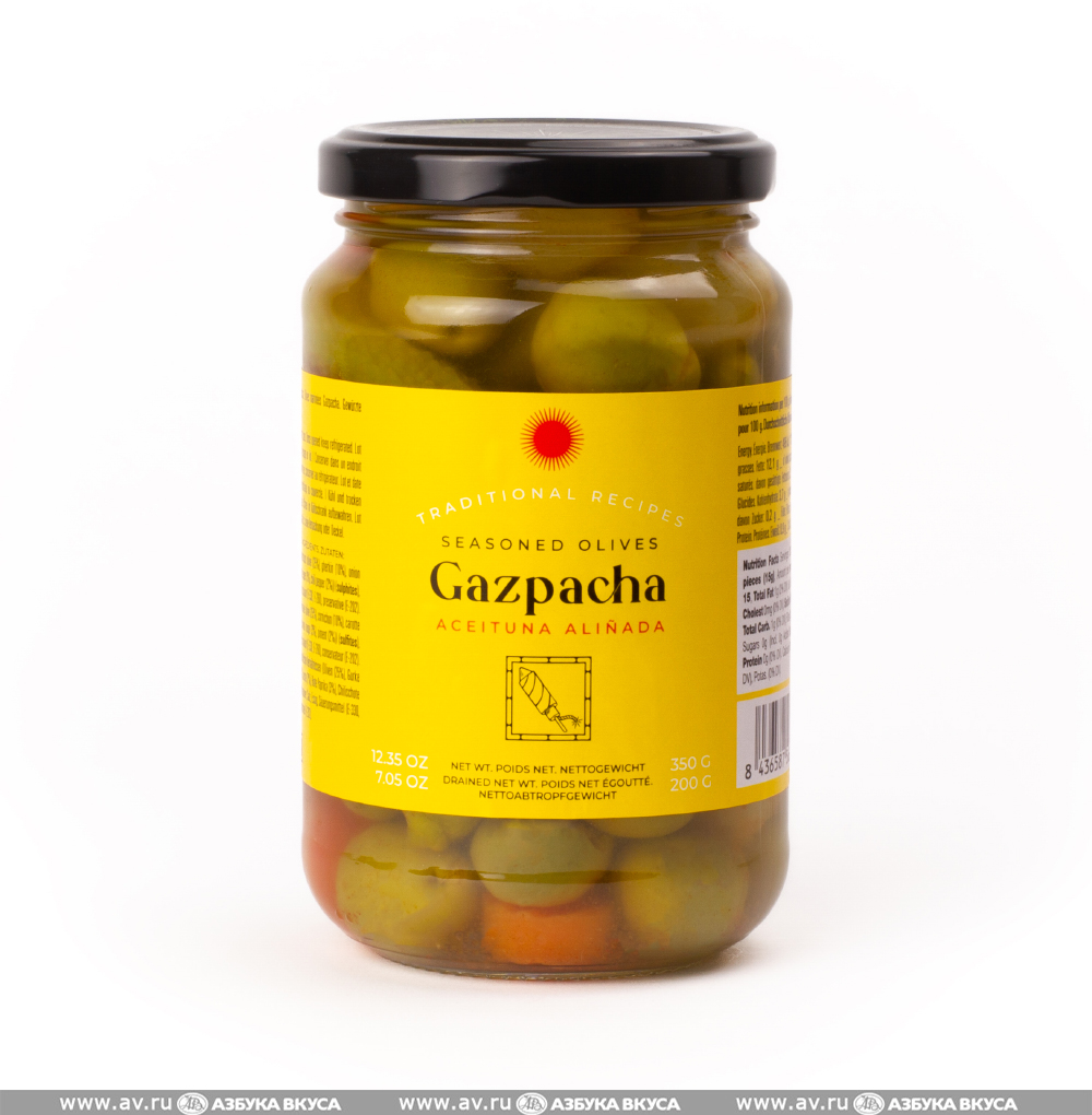 Изображение товара Оливки зеленые с косточкой в маринаде Гаспачо, Triana Olives, 370 г, Испания Изображение товара Оливки зеленые с косточкой в маринаде Гаспачо, Triana Olives, 370 г, Испания