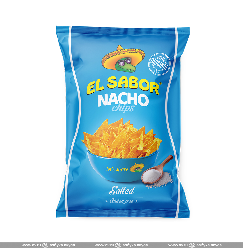 Изображение товара Чипсы кукурузные начос с солью, El Sabor, 100 г, Греция Изображение товара Чипсы кукурузные начос с солью, El Sabor, 100 г, Греция