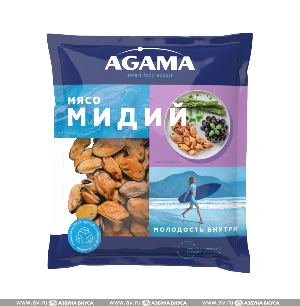 Изображение товара Мидии мясо варёно-мороженое, Agama, 300 г, Россия Изображение товара Мидии мясо варёно-мороженое, Agama, 300 г, Россия