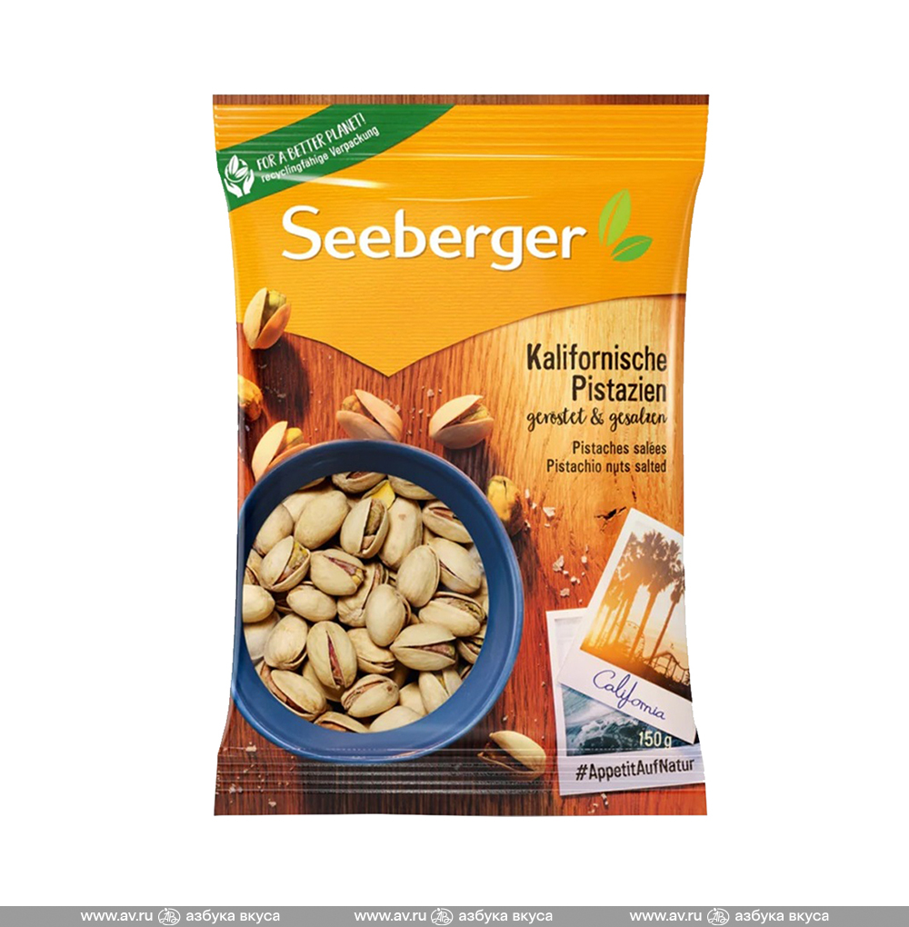 Изображение товара Орехи фисташки жареные солёные, Seeberger, 150 г, Германия Изображение товара Орехи фисташки жареные солёные, Seeberger, 150 г, Германия