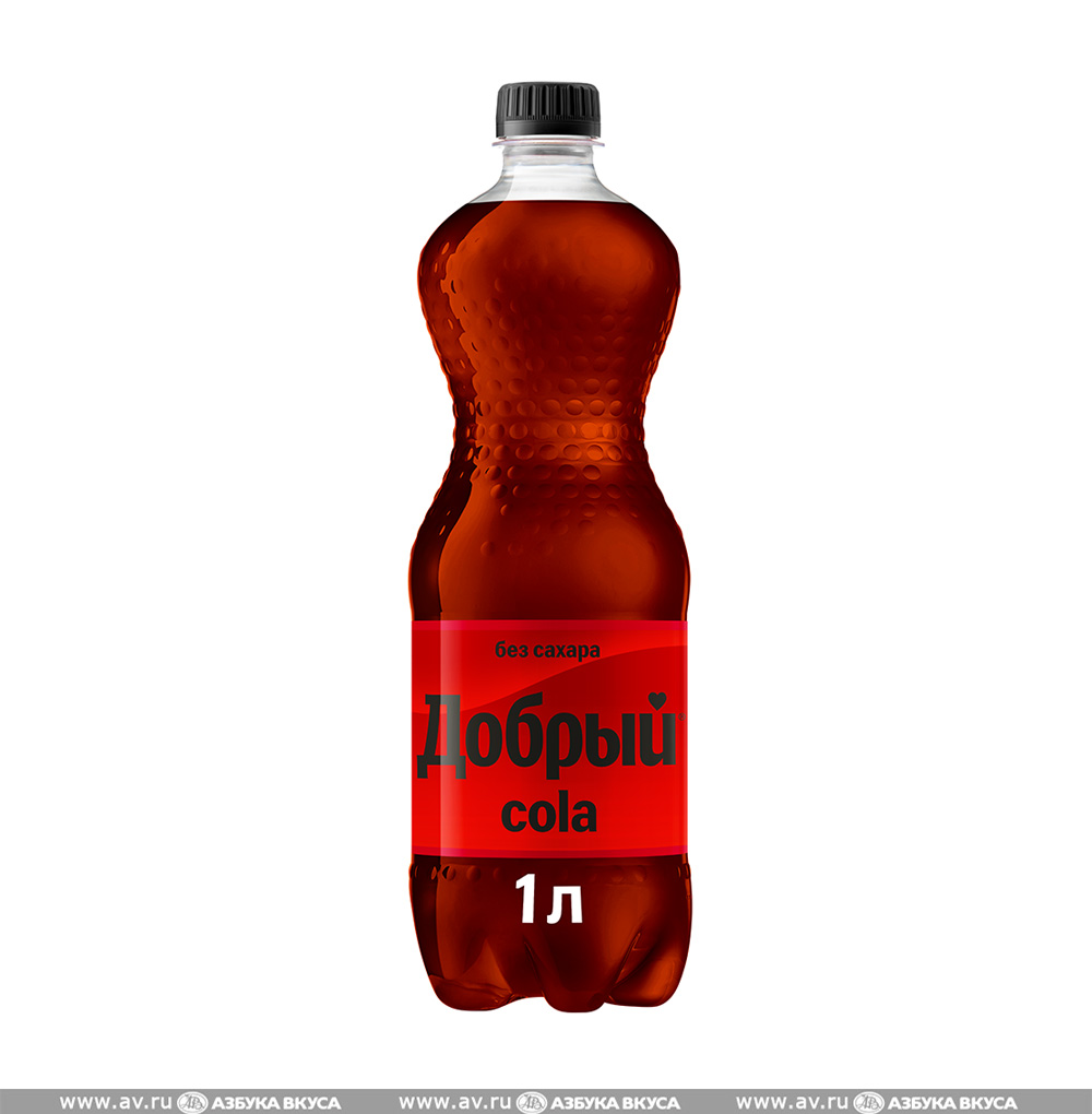 Изображение товара Напиток газированный Cola без сахара, «Добрый», 1 л, Россия Изображение товара Напиток газированный Cola без сахара, «Добрый», 1 л, Россия