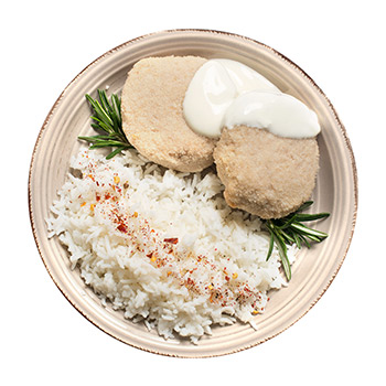 Биточек из индейки запеченный с рисом, «Вкусно Детям», 250 г, Россия
