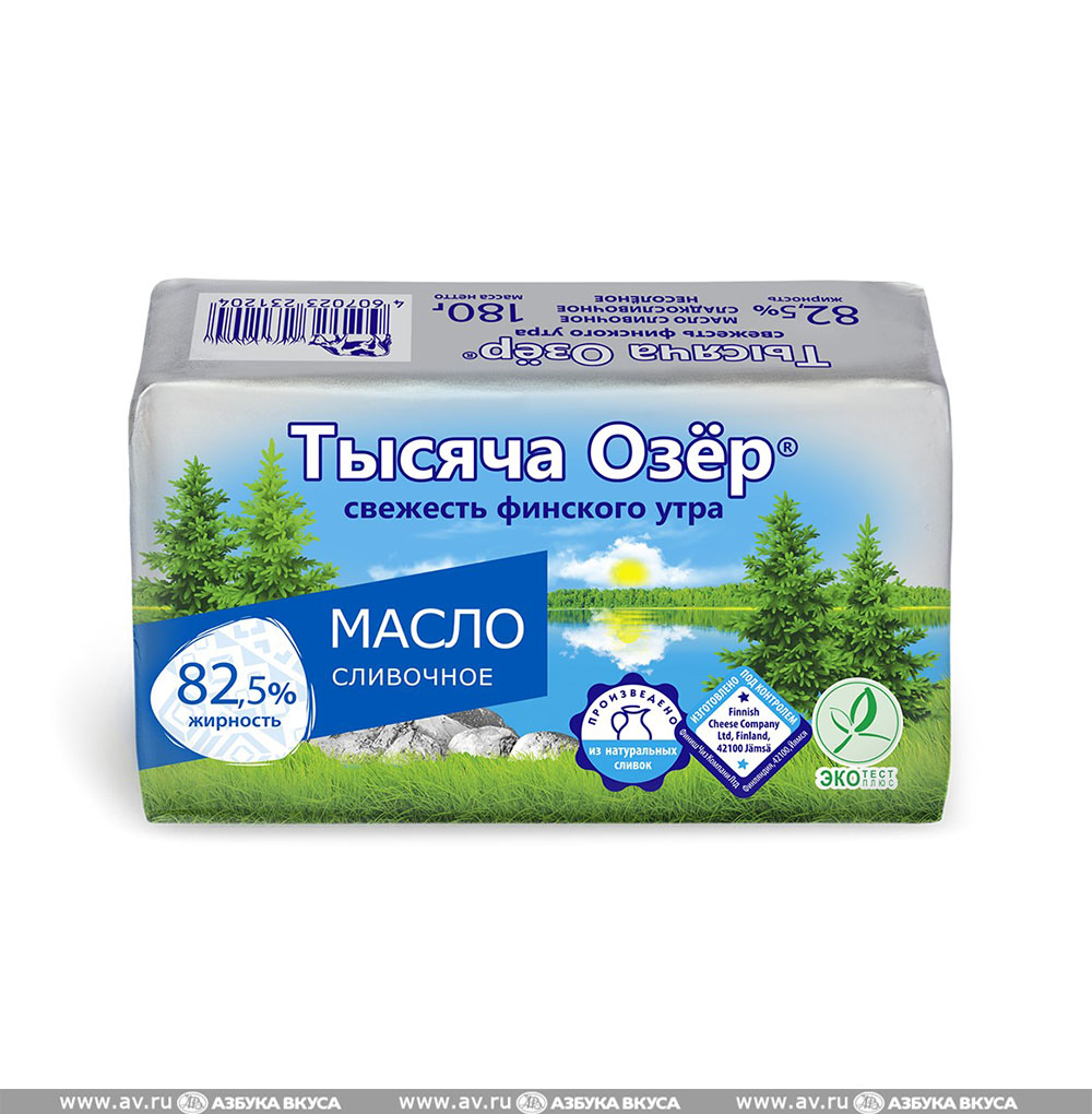Изображение товара Масло сливочное 82.5%, «Тысяча Озер», 180 г, Россия, БЗМЖ Изображение товара Масло сливочное 82.5%, «Тысяча Озер», 180 г, Россия, БЗМЖ