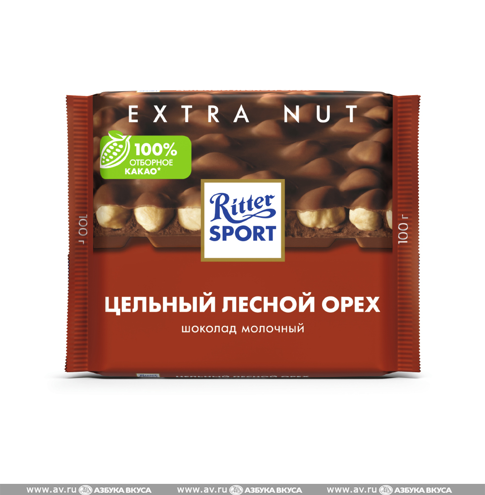 Изображение товара Шоколад молочный с цельным лесным орехом, Ritter Sport, 100 г, Германия Изображение товара Шоколад молочный с цельным лесным орехом, Ritter Sport, 100 г, Германия