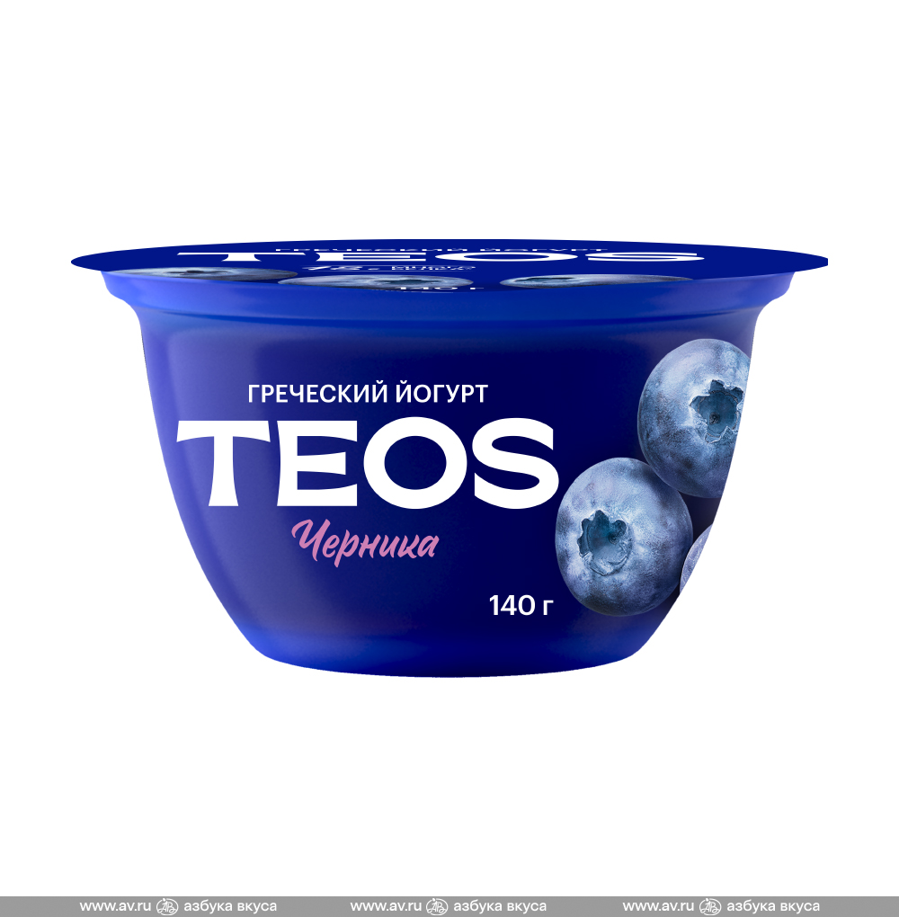 Изображение товара Йогурт греческий TEOS «Черника» 2%, «Савушкин продукт», 140 г, Беларусь, БЗМЖ