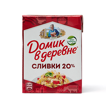 Сливки стерилизованные 20%, «Домик в деревне», 200 мл, Россия, БЗМЖ