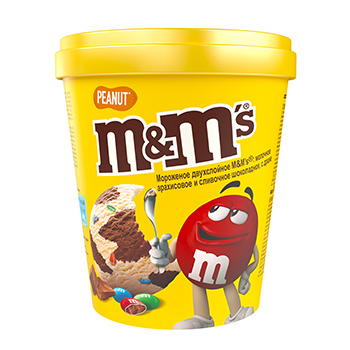 Изображение товара Мороженое двухслойное молочное арахисовое и сливочное шоколадное с драже, M&M's, 295 г, Россия
