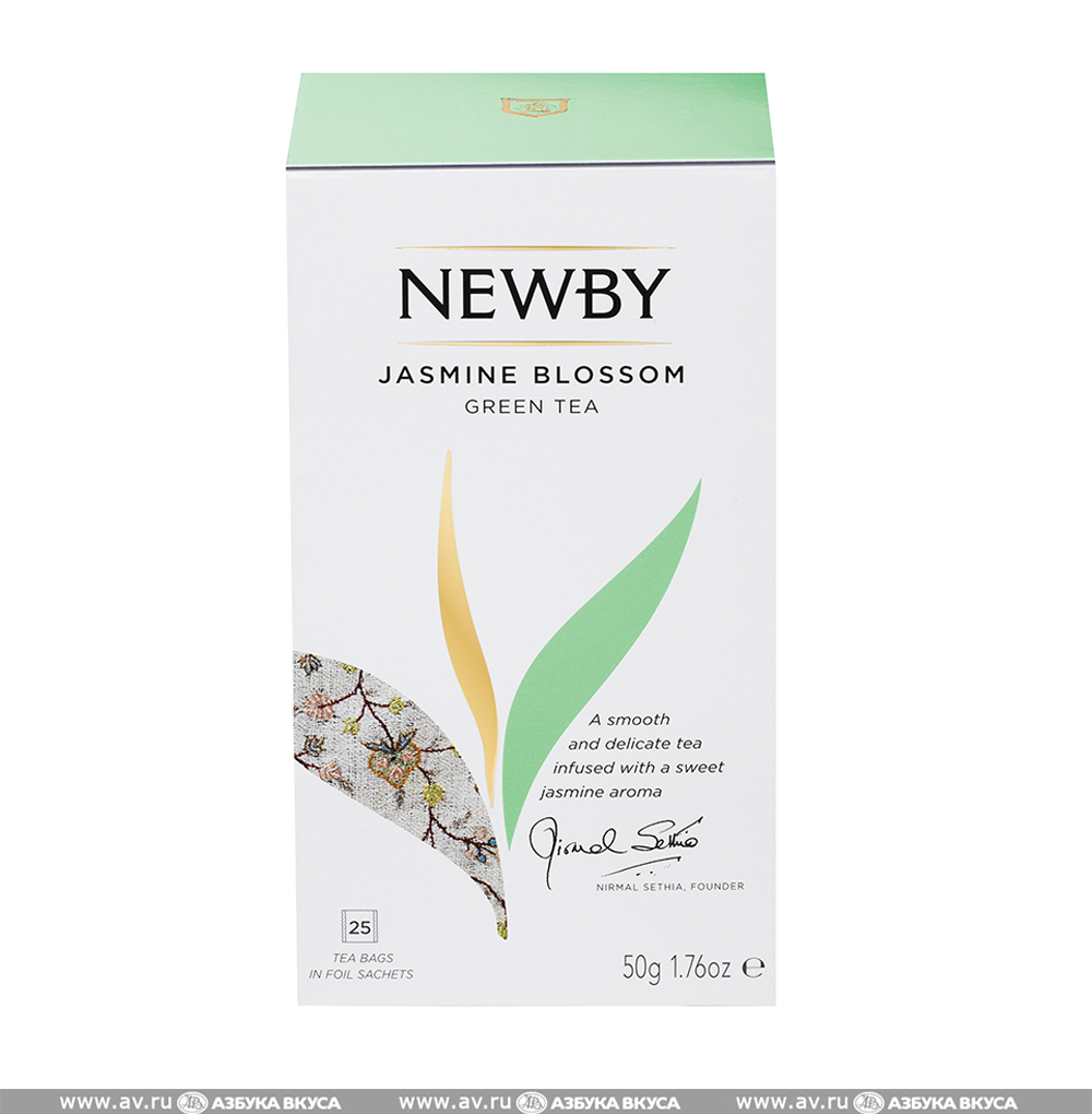 Изображение товара Чай зелёный Jasmine Blossom, Newby, 25 пакетиков, 50 г, Индия