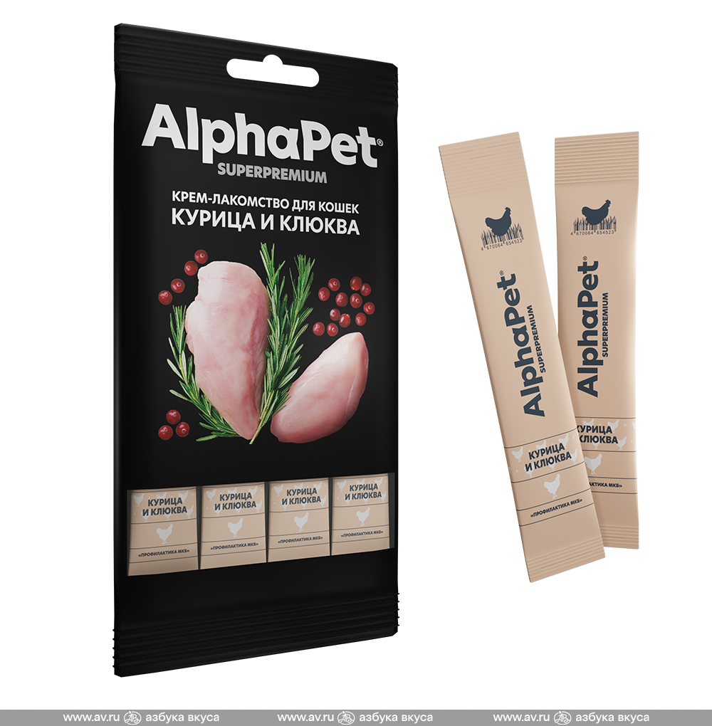 Изображение товара Лакомство для кошек крем с курицей и клюквой, Superpremium, AlphaPet, 4 шт*12 г, Россия Изображение товара Лакомство для кошек крем с курицей и клюквой, Superpremium, AlphaPet, 4 шт*12 г, Россия