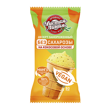 Изображение товара Десерт замороженный «Манго с семенами Чиа», без сахарозы, в вафельном стаканчике, «Чистая Линия», 80 г, Россия