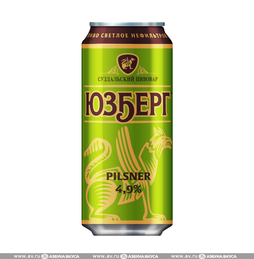 Изображение товара Пиво светлое Юзберг Pilsner 4,9%, 0.45 L, ж/б, Россия