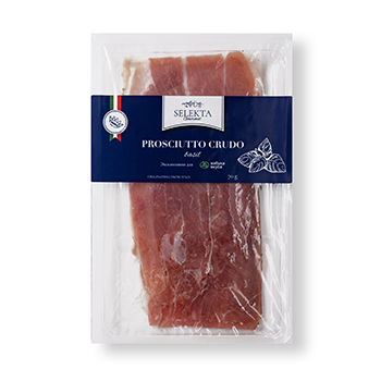 Изображение товара Окорок сыровяленый Prosciutto Crudo с базиликом, Selekta, 70 г, нарезка, Россия