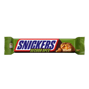 Изображение товара Батончик шоколадный с лесным орехом, Snickers, 81 г, Россия
