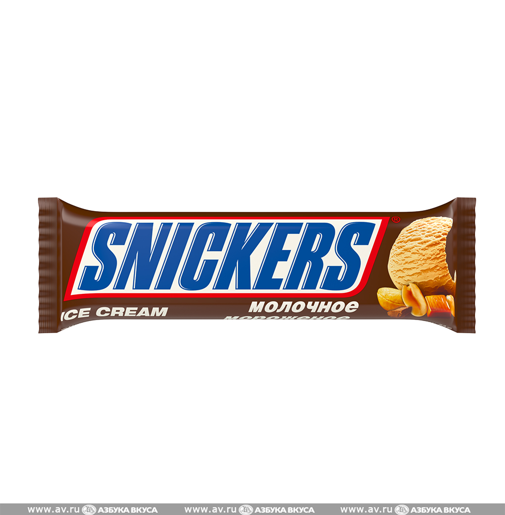Изображение товара Мороженое молочное с карамелью и арахисом в глазури, Snickers, 48 г, Франция