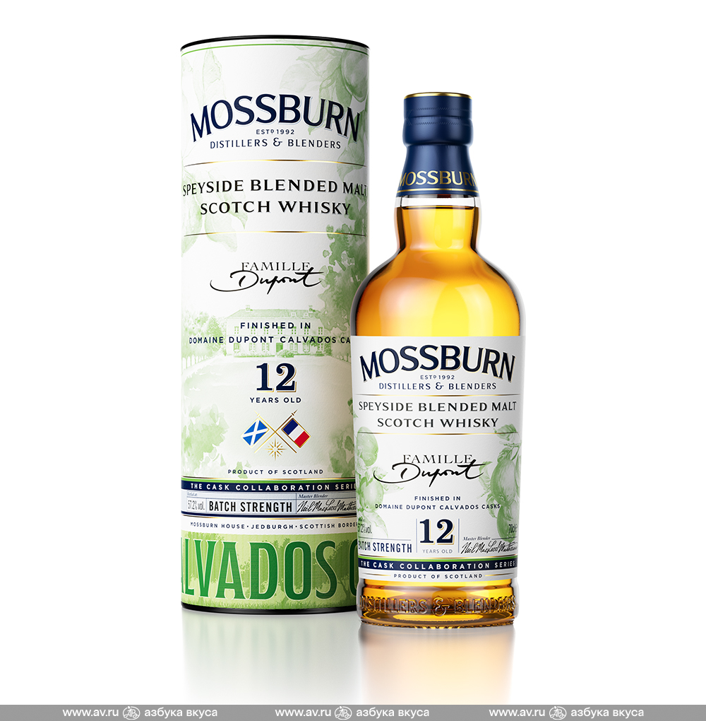 Изображение товара Виски шотландский Mossburn Speyside Blended Malt Domaine Dupont Calvados Cask Finish 12 YO 57.2%, 0.7 L, в п/у Изображение товара Виски шотландский Mossburn Speyside Blended Malt Domaine Dupont Calvados Cask Finish 12 YO 57.2%, 0.7 L, в п/у
