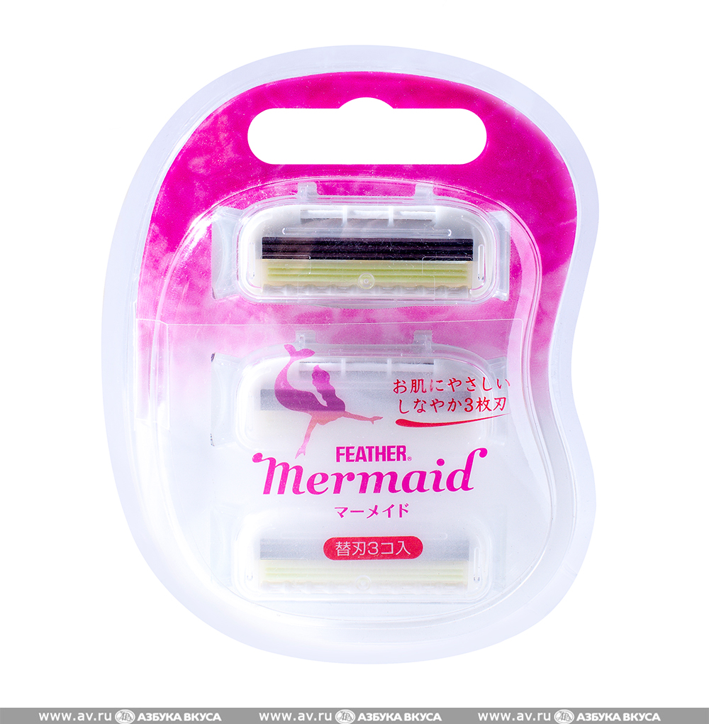 Изображение товара Кассеты сменные Mermaid Rose Pink с тройным лезвием, Feather, 3 шт., Япония