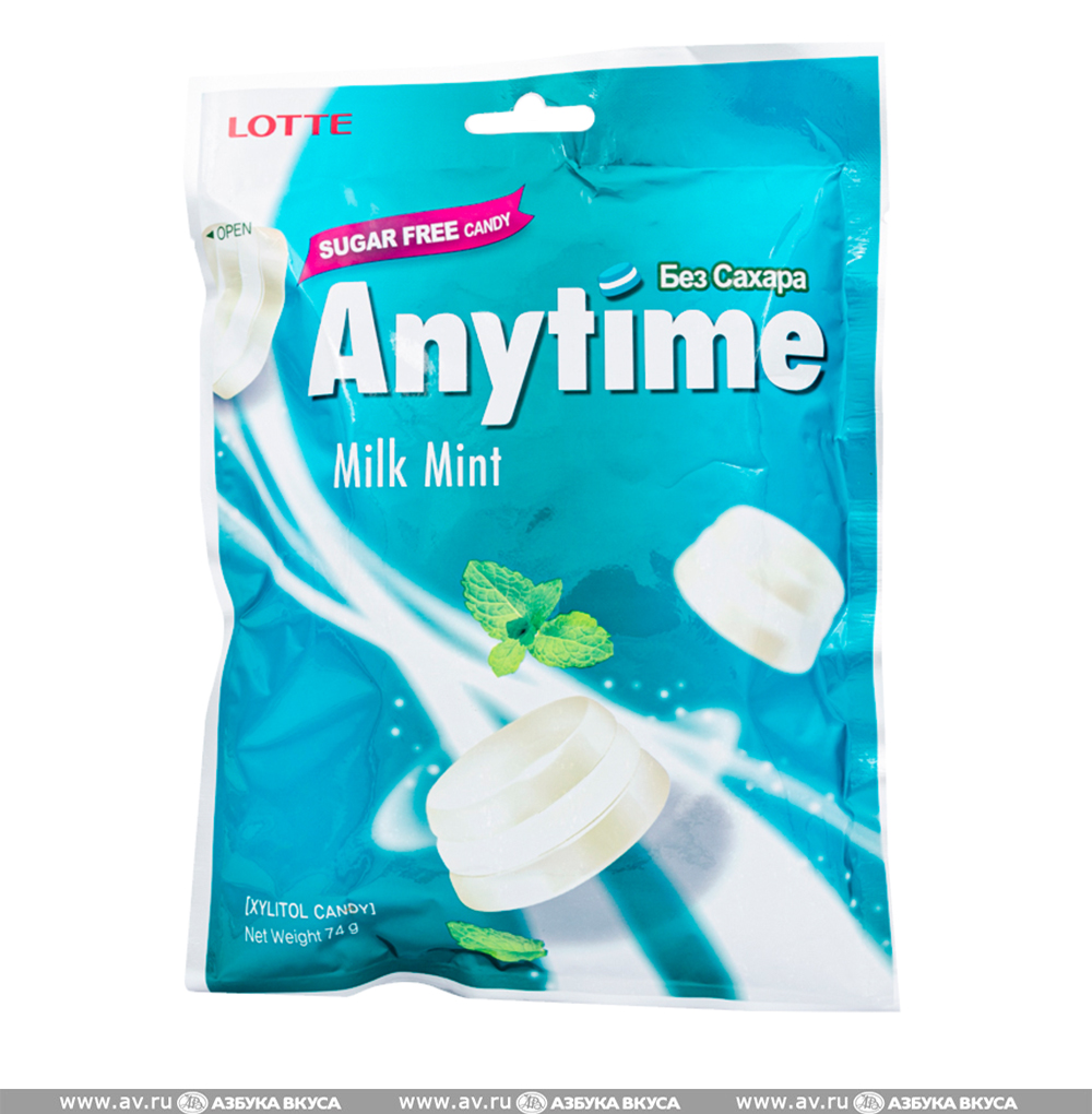 Изображение товара Карамель леденцовая Anytime со вкусом молока и мяты, LOTTE, 64 г, Республика Корея Изображение товара Карамель леденцовая Anytime со вкусом молока и мяты, LOTTE, 64 г, Республика Корея