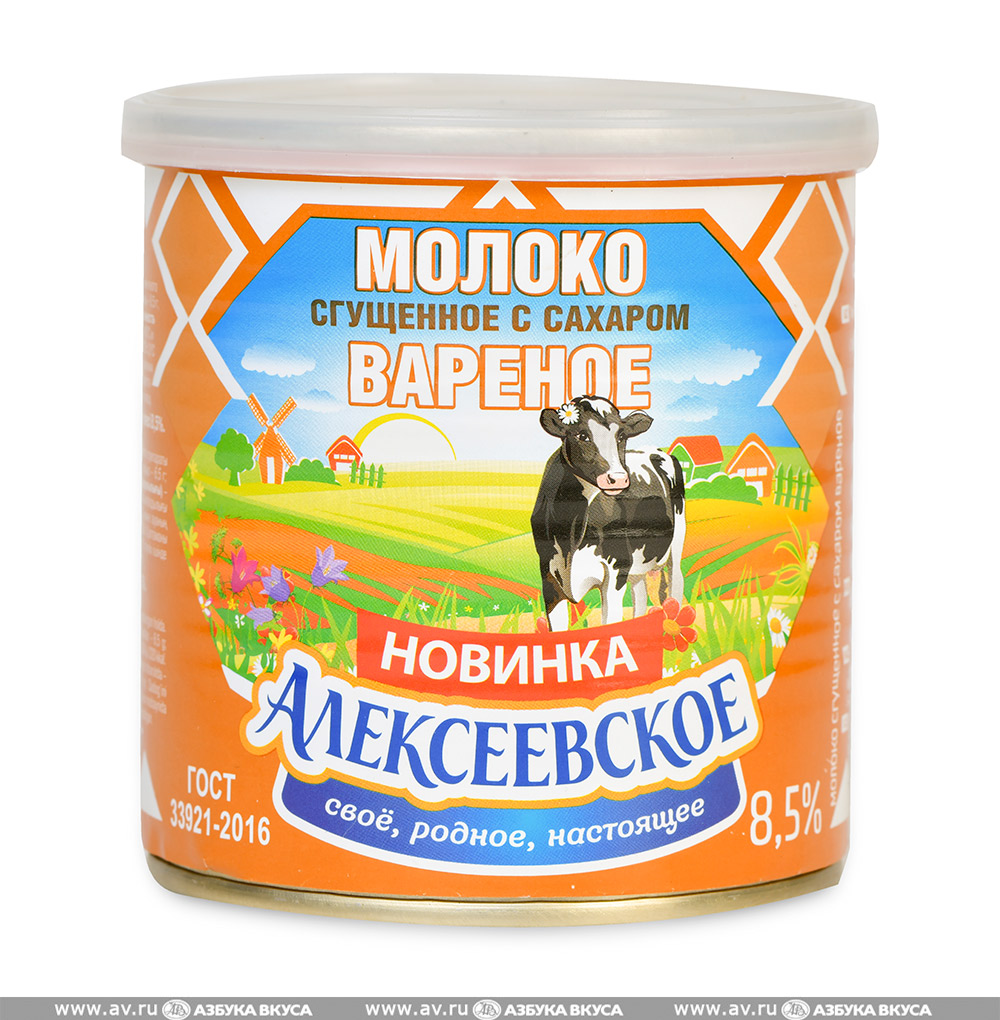 Изображение товара Молоко сгущённое с сахаром варёное 8.5%, «Алексеевское», 360 г, Россия, БЗМЖ Изображение товара Молоко сгущённое с сахаром варёное 8.5%, «Алексеевское», 360 г, Россия, БЗМЖ