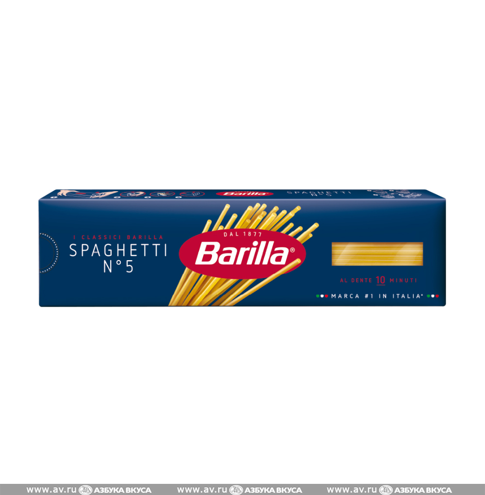Изображение товара Макаронные изделия Barilla Спагетти №5 из твёрдых сортов пшеницы, 450 г, Россия Изображение товара Макаронные изделия Barilla Спагетти №5 из твёрдых сортов пшеницы, 450 г, Россия