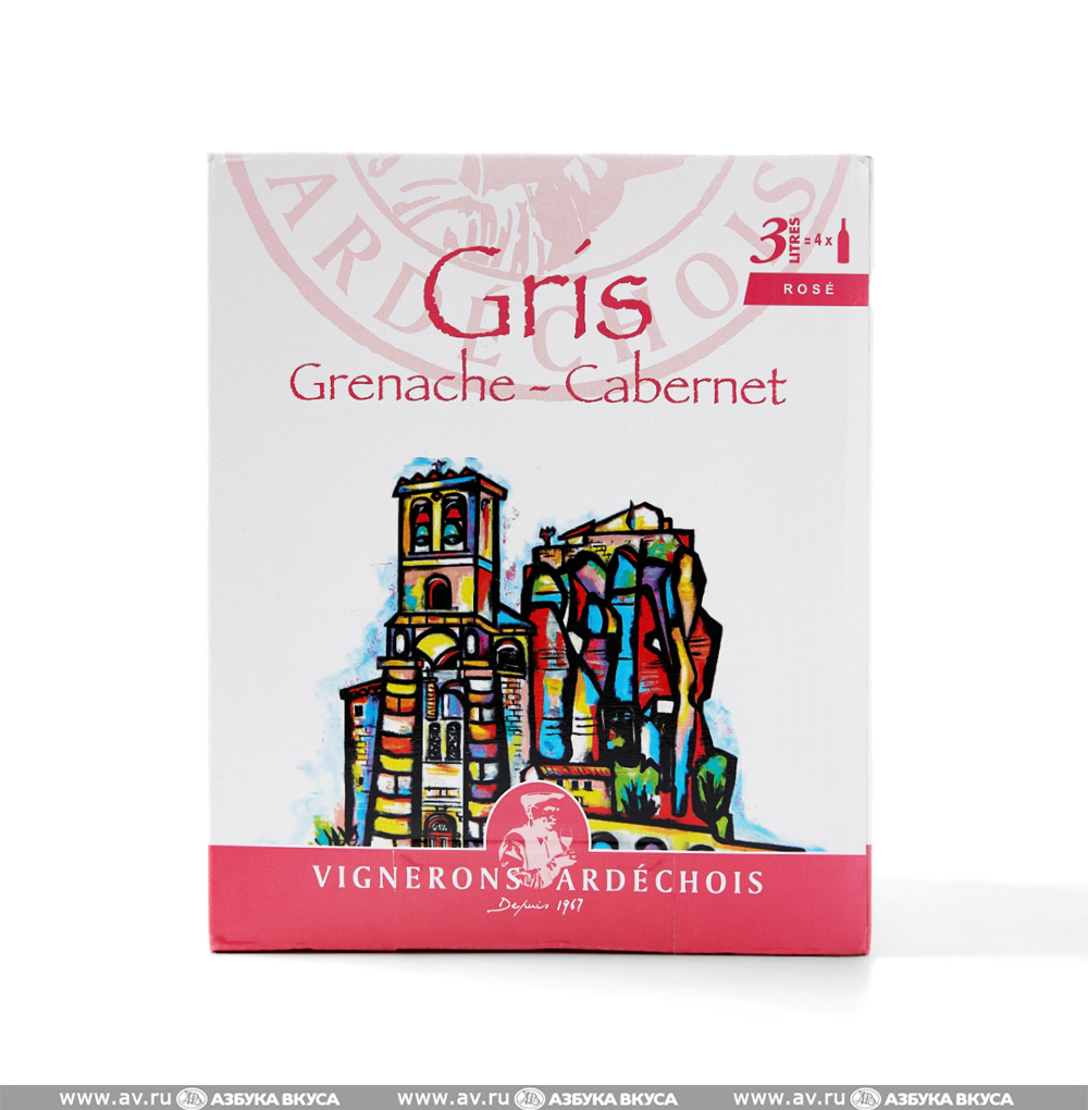 Изображение товара Вино французское розовое IGP Ardeche Grenache Gris Cabernet Vignerons Ardechois, 3 L BIB Изображение товара Вино французское розовое IGP Ardeche Grenache Gris Cabernet Vignerons Ardechois, 3 L BIB