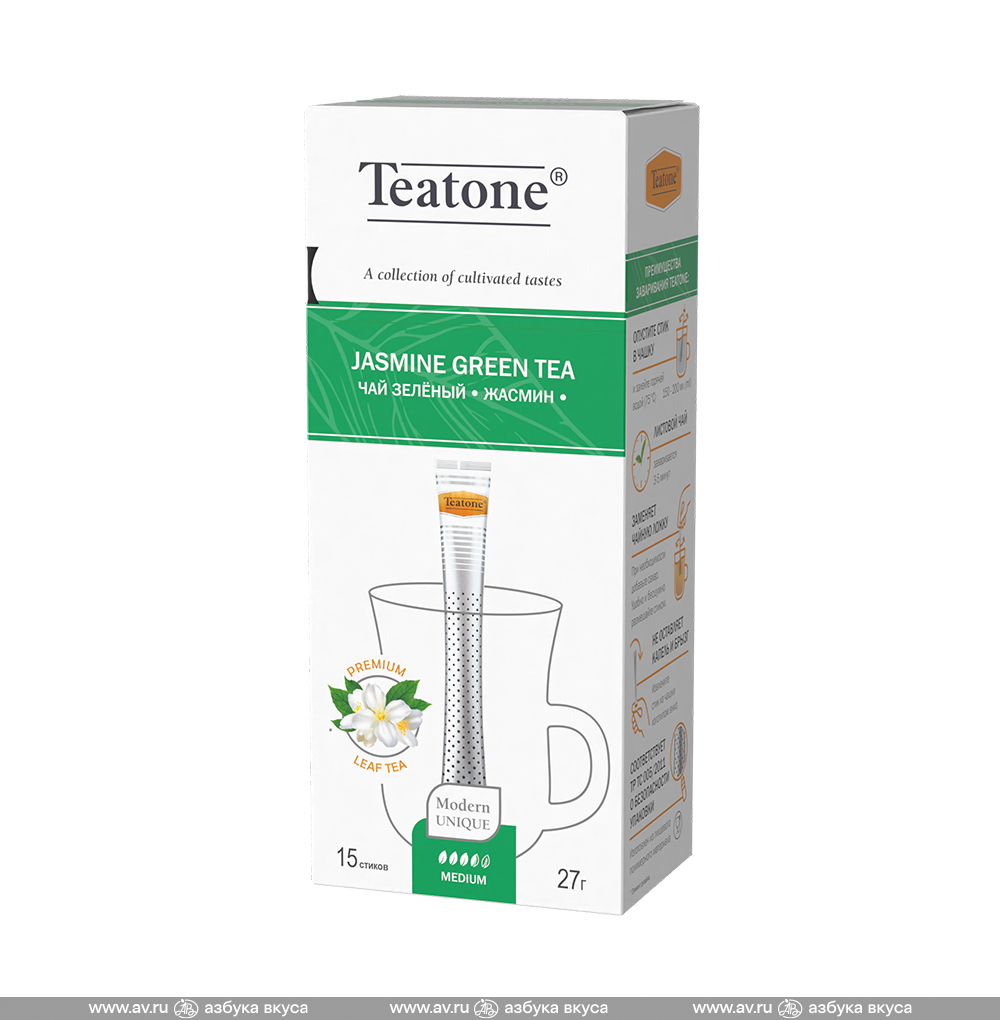 Изображение товара Чай зелёный с ароматом жасмина, Teatone, 15 стиков, 27 г, Россия Изображение товара Чай зелёный с ароматом жасмина, Teatone, 15 стиков, 27 г, Россия