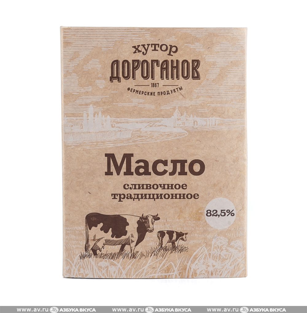 Изображение товара Масло сливочное традиционное 82,5%, «Хутор Дороганов», 180 г, Россия, БЗМЖ Изображение товара Масло сливочное традиционное 82,5%, «Хутор Дороганов», 180 г, Россия, БЗМЖ