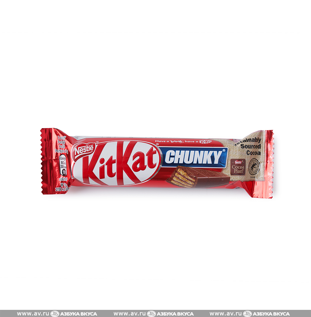 Изображение товара Шоколадный батончик KitKat Chunky с хрустящей вафлей, Nestle, 40 г, Болгария Изображение товара Шоколадный батончик KitKat Chunky с хрустящей вафлей, Nestle, 40 г, Болгария