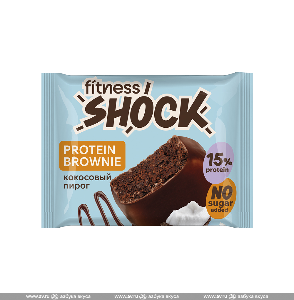 Изображение товара Бисквит «Протеиновый брауни. Кокосовый пирог» (без сахара), FitnesSHOCK, 50 г, Россия Изображение товара Бисквит «Протеиновый брауни. Кокосовый пирог» (без сахара), FitnesSHOCK, 50 г, Россия