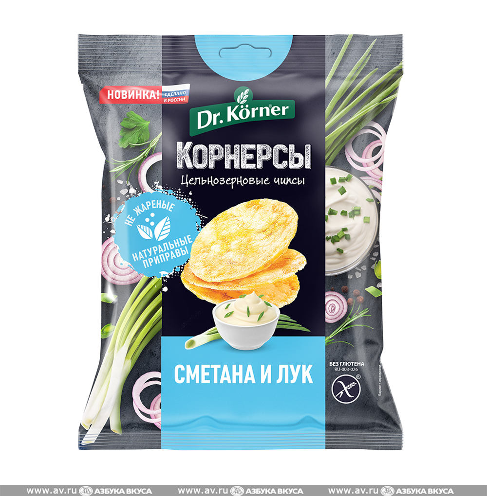 Изображение товара Чипсы цельнозерновые Dr.Korner кукурузно-рисовые со сметаной и зеленым луком 50г, Россия Изображение товара Чипсы цельнозерновые Dr.Korner кукурузно-рисовые со сметаной и зеленым луком 50г, Россия