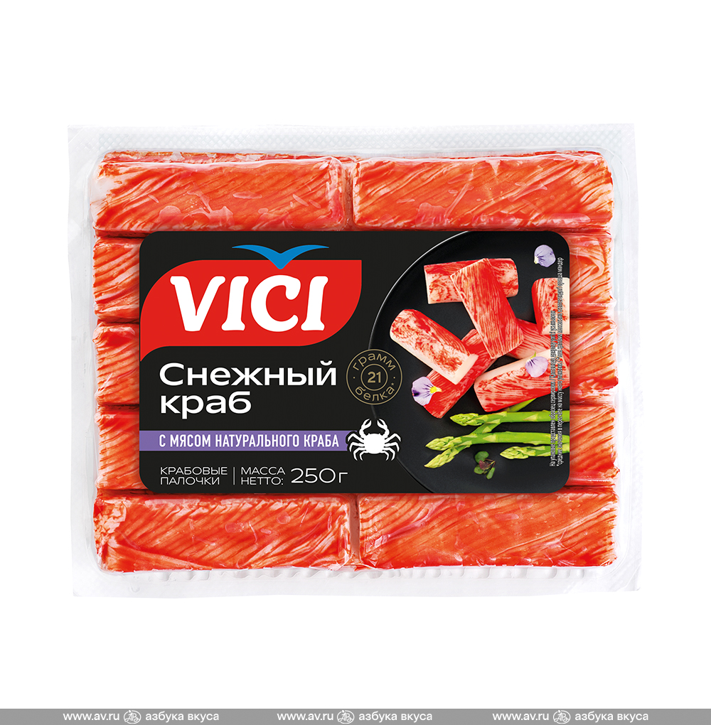 Изображение товара Крабовые палочки охлажденные, с мясом натурального краба, VICI, 250 г, Россия Изображение товара Крабовые палочки охлажденные, с мясом натурального краба, VICI, 250 г, Россия