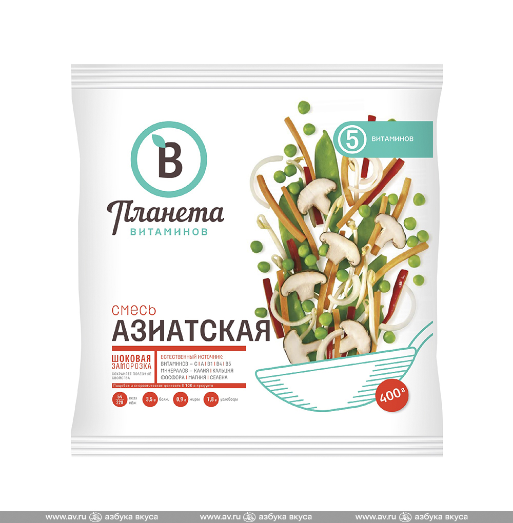 Изображение товара Смесь овощная «Азиатская» замороженная, «Планета витаминов», 400 г, Россия Изображение товара Смесь овощная «Азиатская» замороженная, «Планета витаминов», 400 г, Россия
