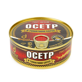 Изображение товара Осетр натуральный в томатном соусе, «Эко Фуд», 240 г, Армения