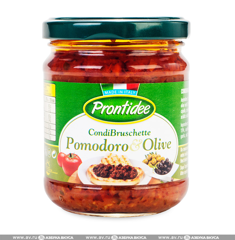 Изображение товара Брускетта CondiBruschette с томатами и оливками, Prontidee, 180 г, Италия Изображение товара Брускетта CondiBruschette с томатами и оливками, Prontidee, 180 г, Италия