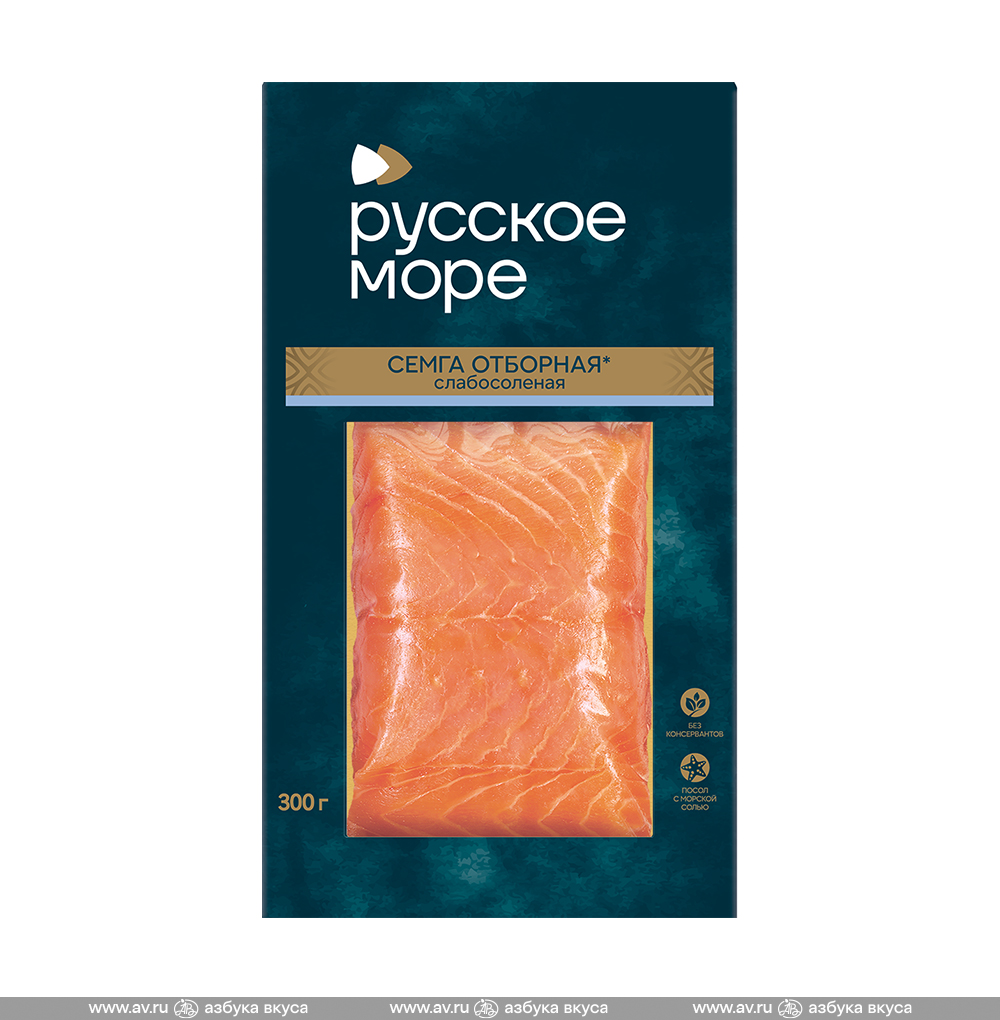 Изображение товара Семга филе-кусок слабой соли, «Русское море», 300 г, в/у, Россия Изображение товара Семга филе-кусок слабой соли, «Русское море», 300 г, в/у, Россия