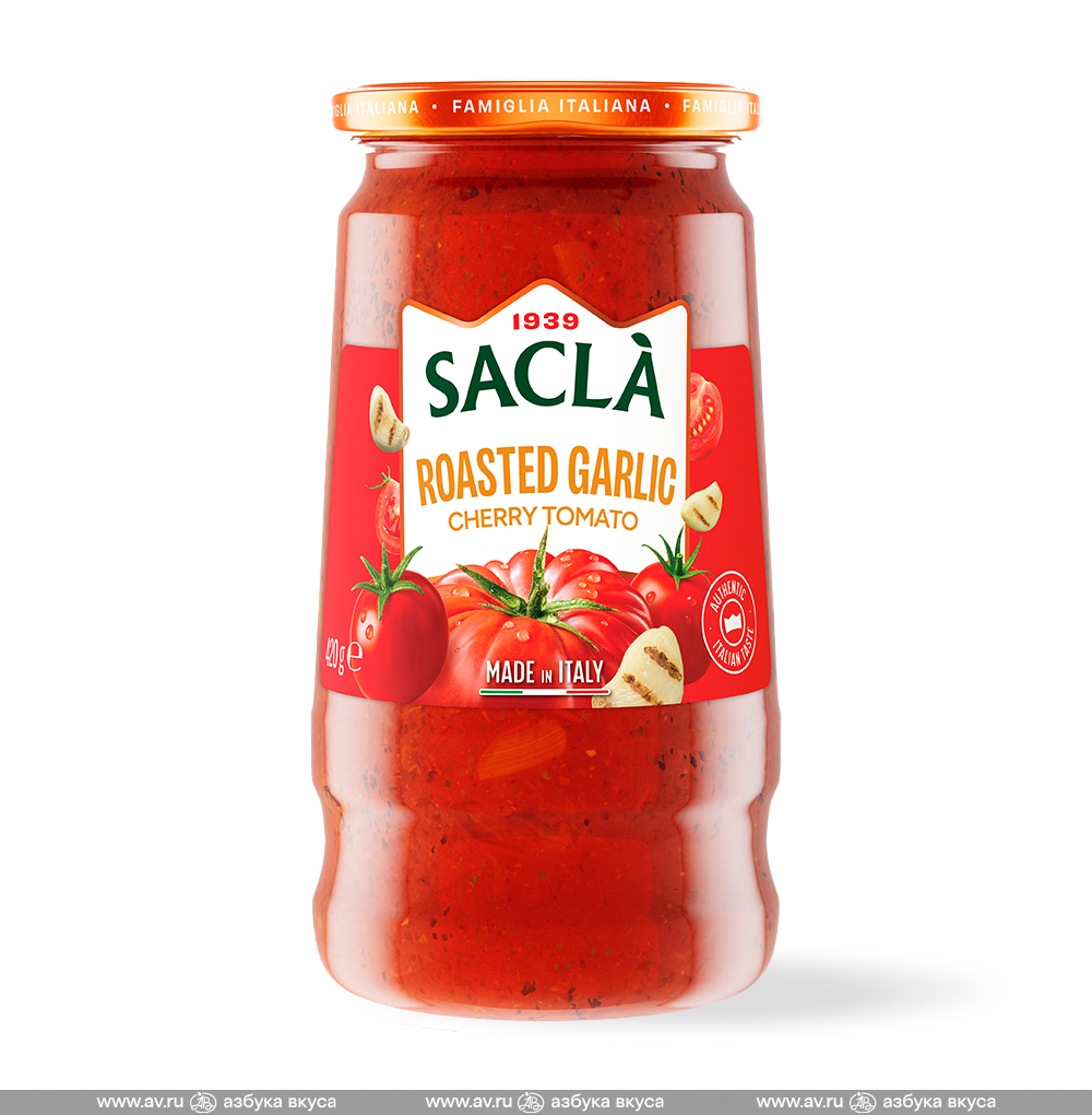 Изображение товара Соус томатный с томатами черри и чесноком, Sacla, 420 г, Италия Изображение товара Соус томатный с томатами черри и чесноком, Sacla, 420 г, Италия