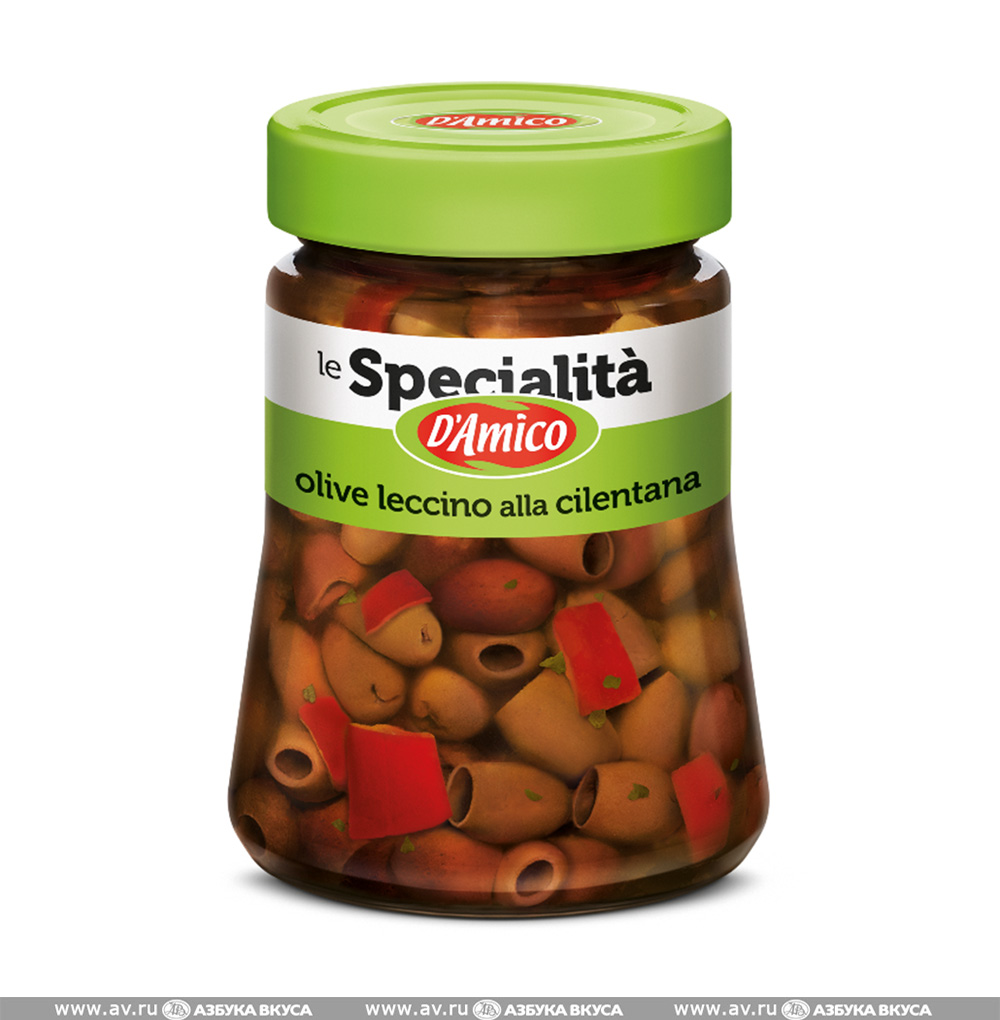 Изображение товара Оливки зелёные без косточки Leccino alla Cilentana в масле со специями, D'Amico, 270 г, Италия