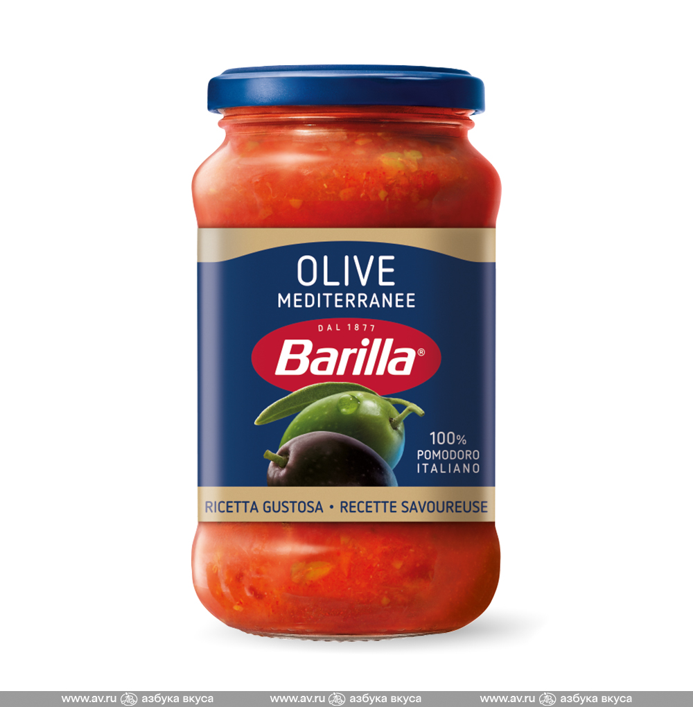 Изображение товара Соус томатный с чёрными и зелёными оливками, Barilla, 400 г, Италия Изображение товара Соус томатный с чёрными и зелёными оливками, Barilla, 400 г, Италия