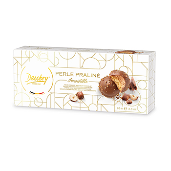 Изображение товара Печенье песочное Perle Praline с пралине из фундука в молочном шоколаде, Desobry, 95 г, Бельгия