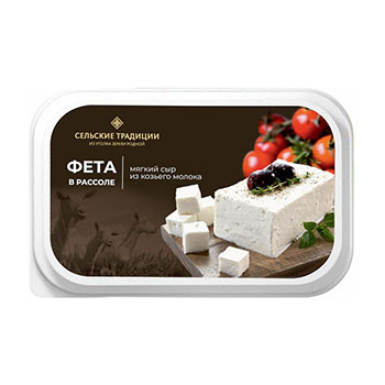 Изображение товара Сыр мягкий фета из козьего молока 50% в рассоле, «Сельские традиции», 200 г, Россия, БЗМЖ