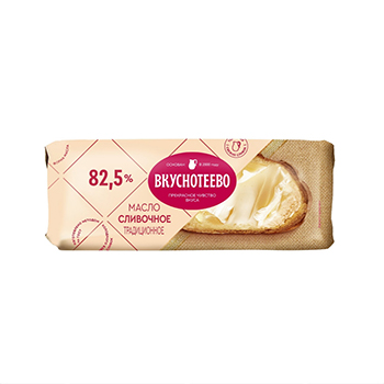 Изображение товара Масло сливочное «Традиционное» 82,5%, 340 г, «Вкуснотеево», Россия, БЗМЖ